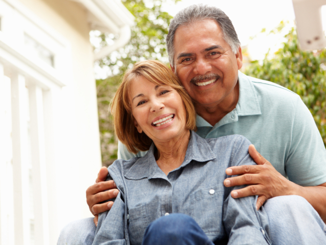 Senior couple relaxing in garden